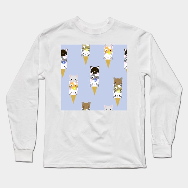 Cute Ice Cream Cats Kids Pattern Seamless Long Sleeve T-Shirt by MichelMM